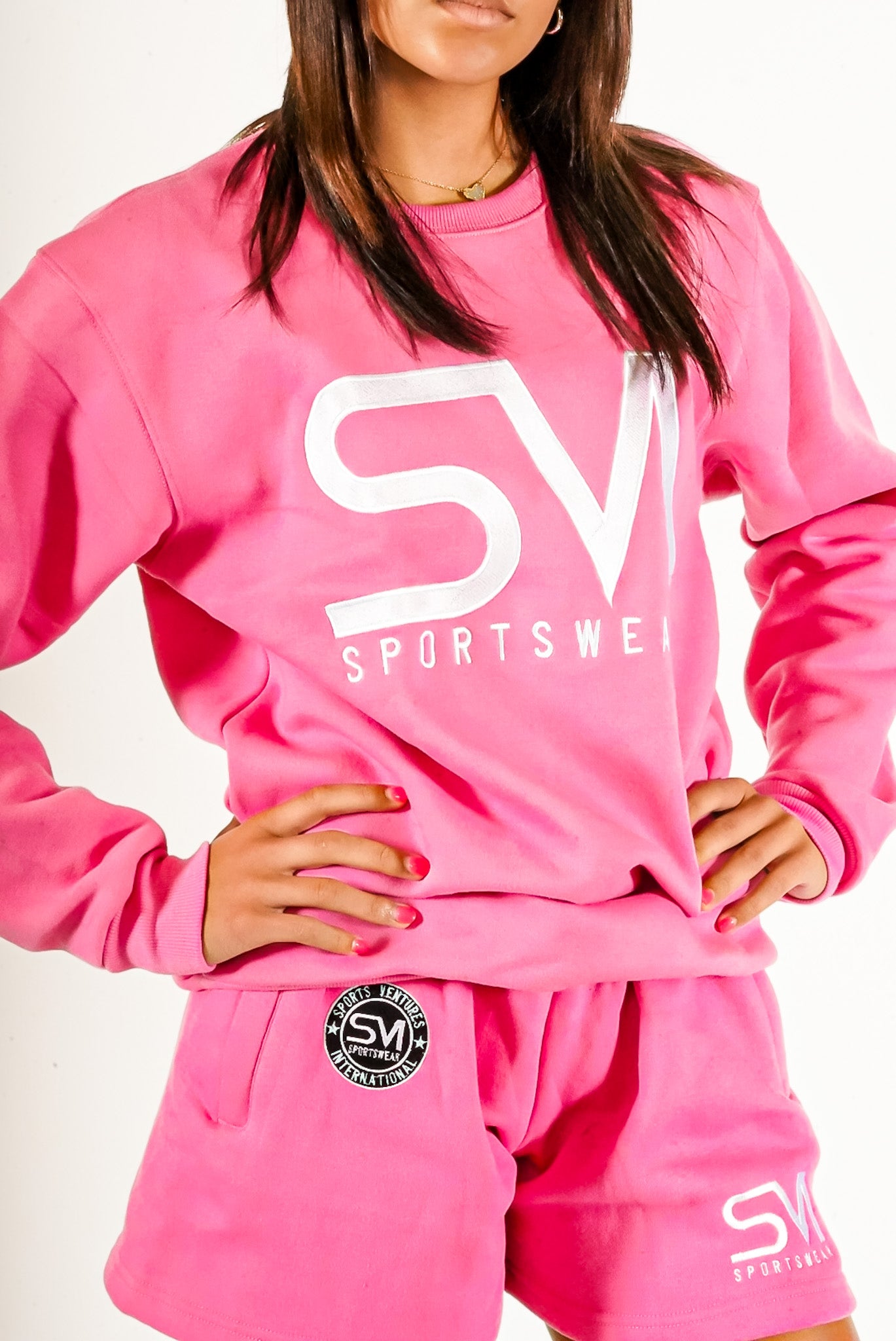 SVI Pink Embroidered Sweatshirt and Shorts