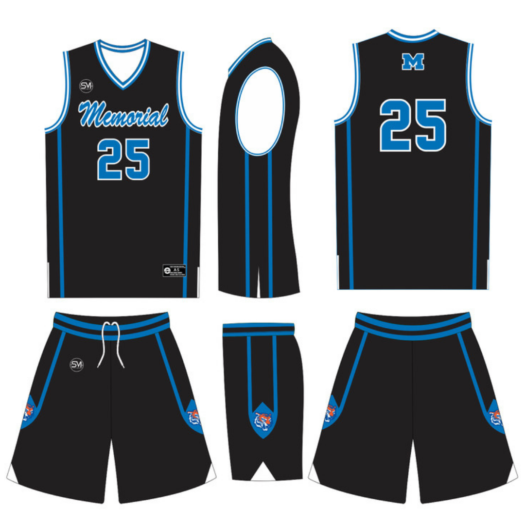 Memorial Basketball Single Side Full Uniform - Black/Blue