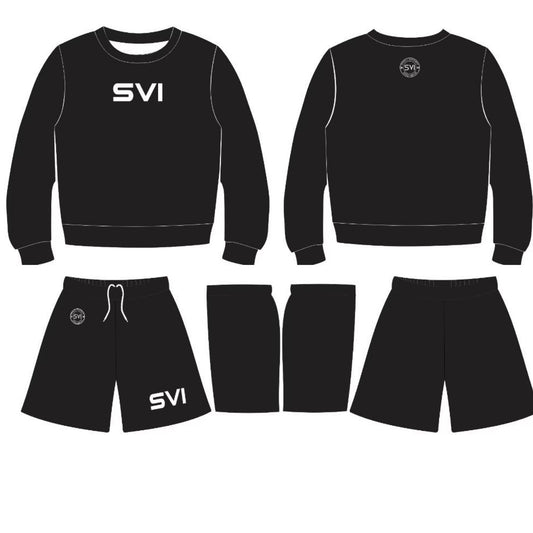 SVI Black Embroidered Sweatshirt and Shorts