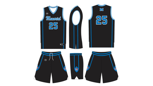Memorial Basketball Single Side Full Uniform - Black/Blue