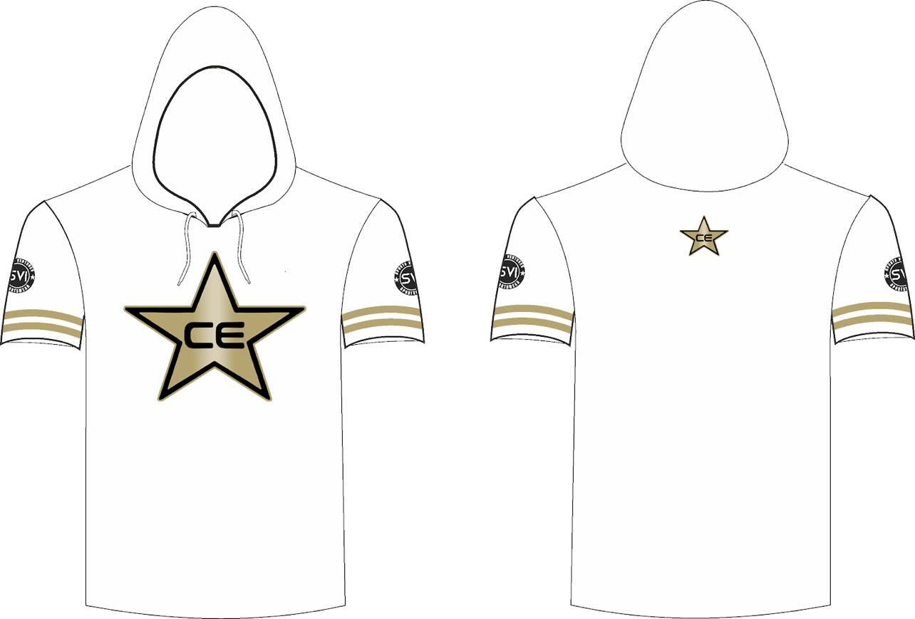 CE Stars White Short Sleeve Shirt With Hood/Striped Sleeves